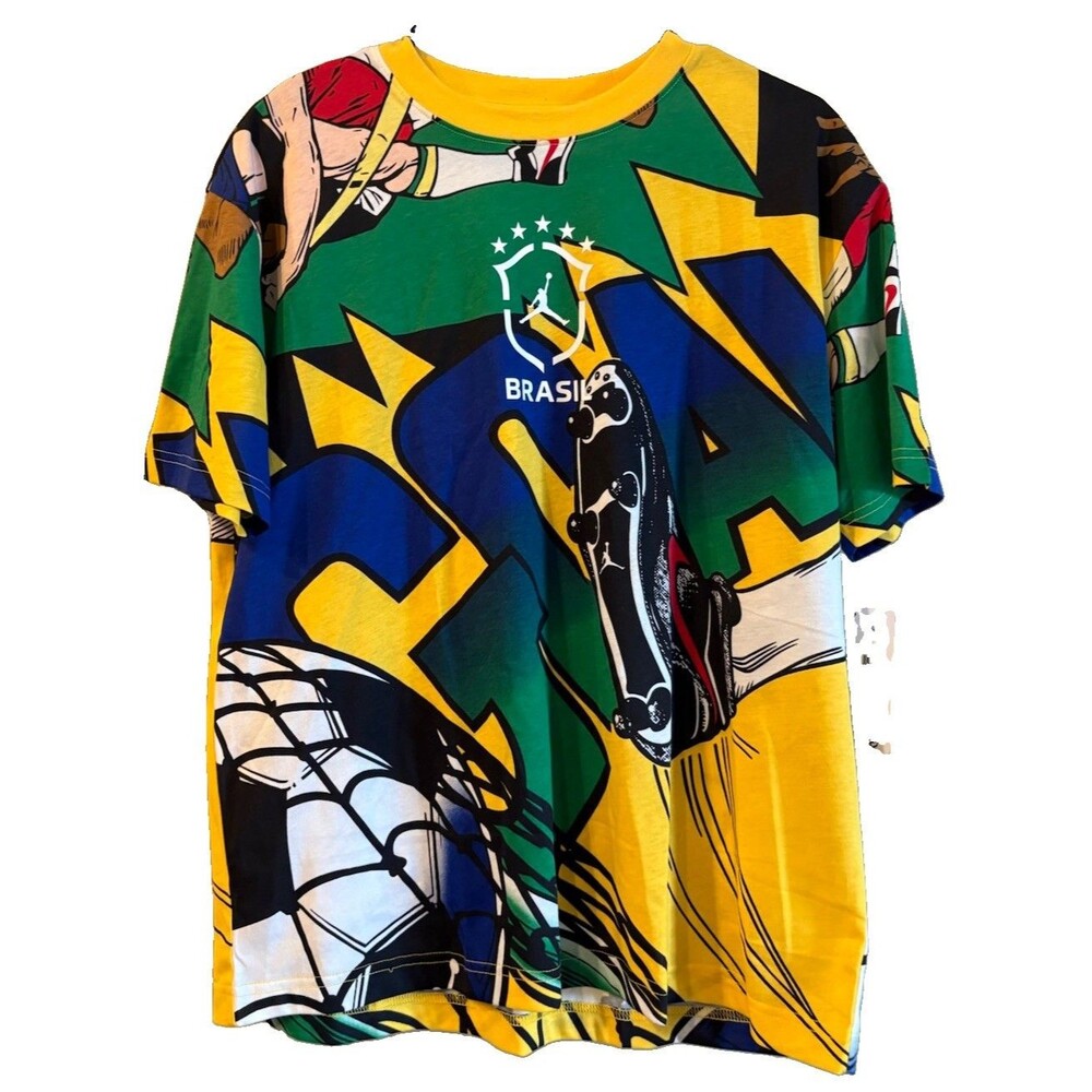 Nike Jordan Brasil Graphic T-Shirt Boys L 12-13 Yrs Yellow Green NWT